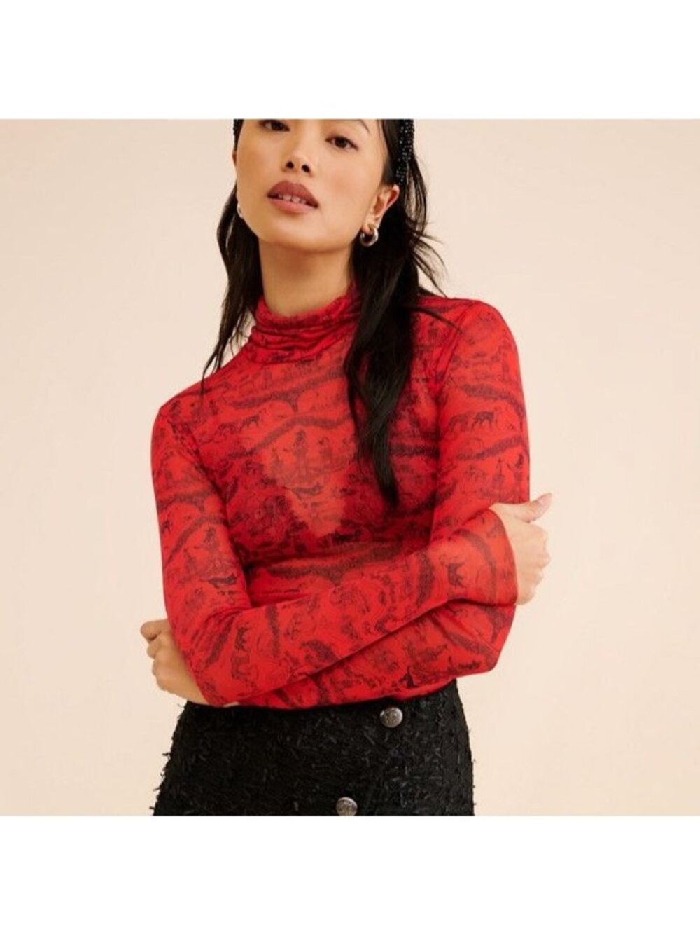 Rachel Antonoff Lillian Mesh Turtleneck Dogs Whimsical Vintage Country Womens M